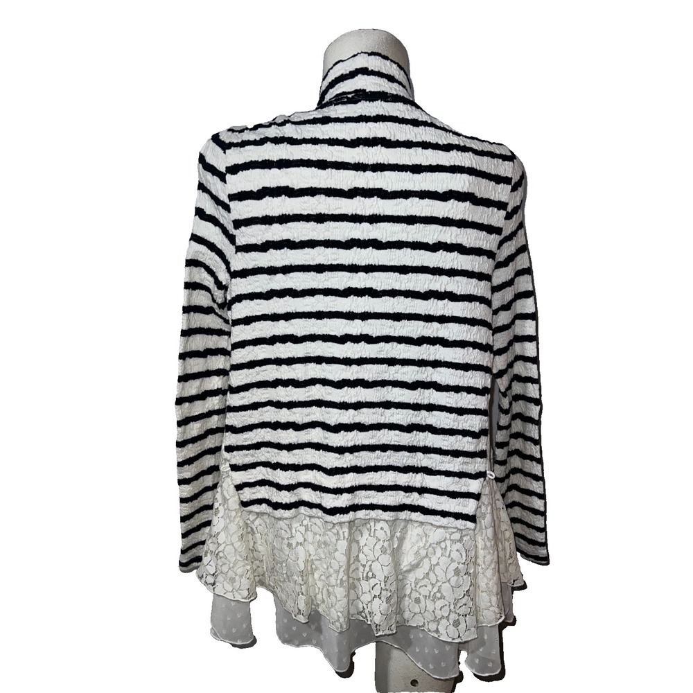 Anthropologie Postmark Striped Lace Hem Open Front Cardigan Black White Small - Picture 5 of 9